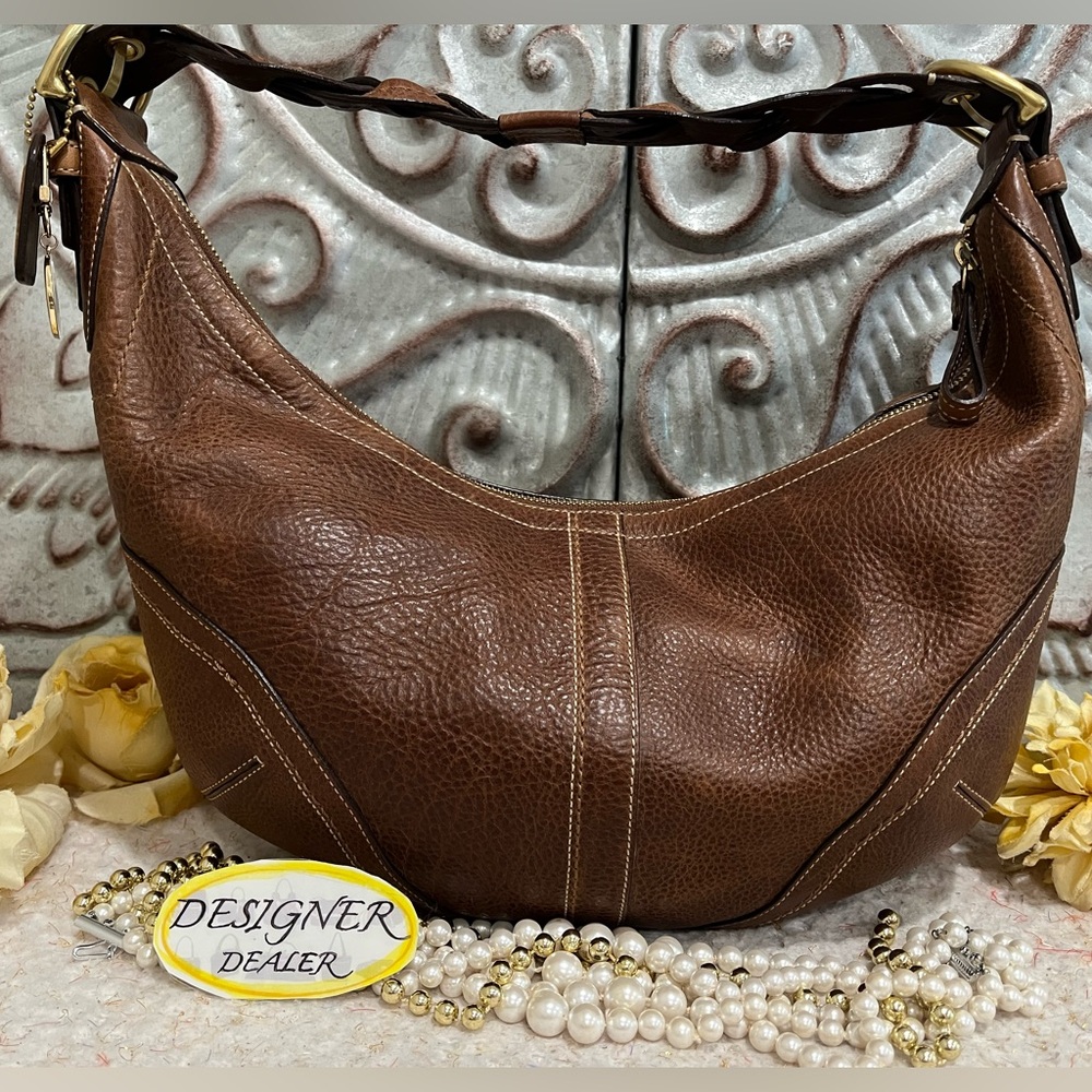 COACH SoHo Tobacco Brown Leather Braided Hobo Shoulder Bag 10044 RARE!! - Picture 3 of 13